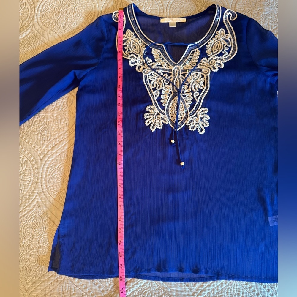 Boston Proper Blue Embellished Long Sleeve Tunic - Picture 7 of 10